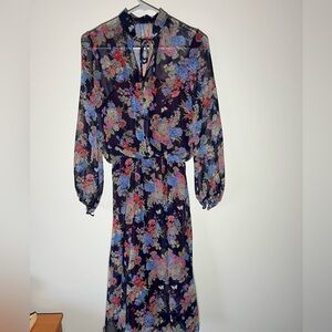AJ BARI Maxi Dress Floral Size Small Midi length Semi Sheer Lining Spring
